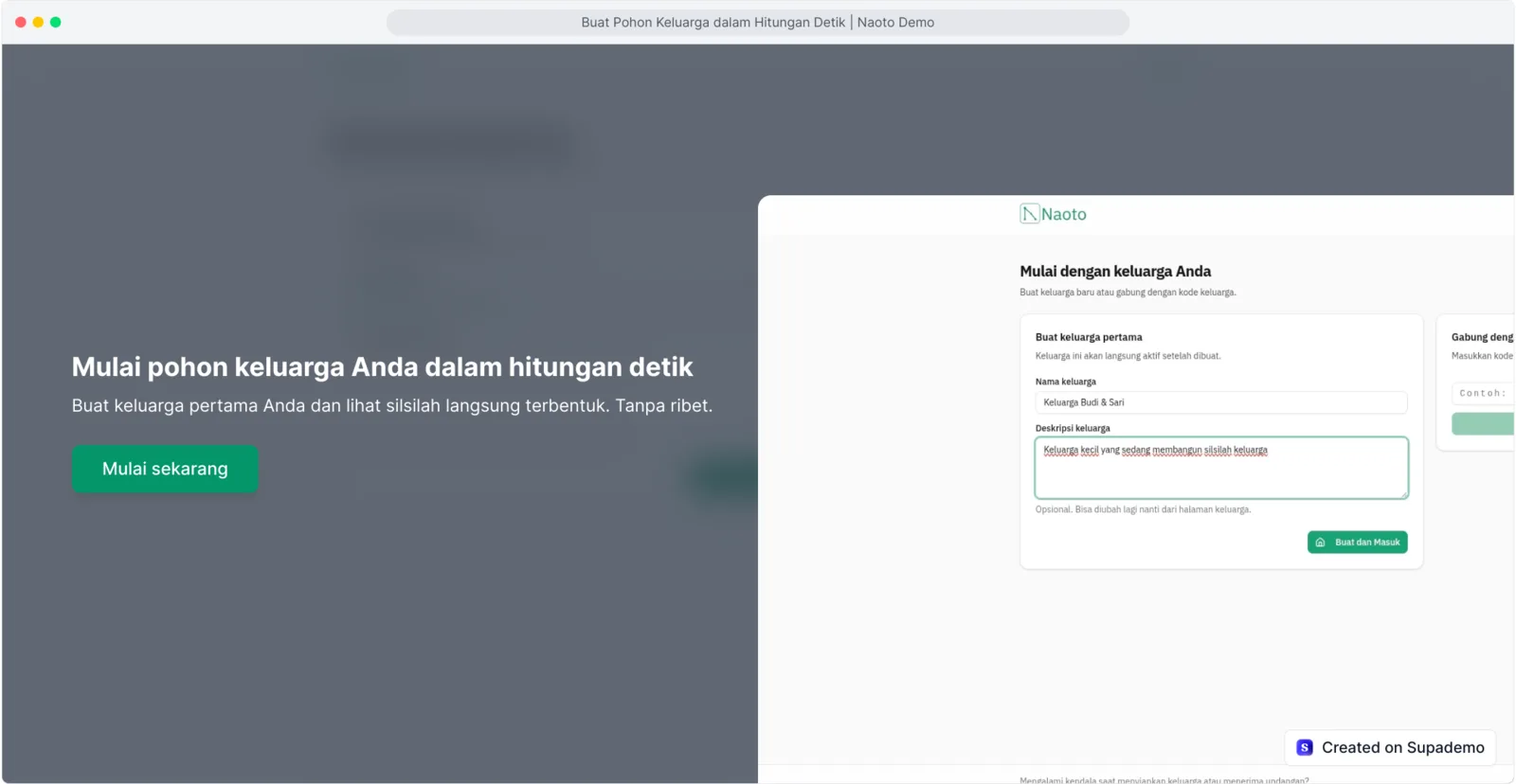 Preview demo Naoto untuk membuat pohon keluarga pertama dalam hitungan detik